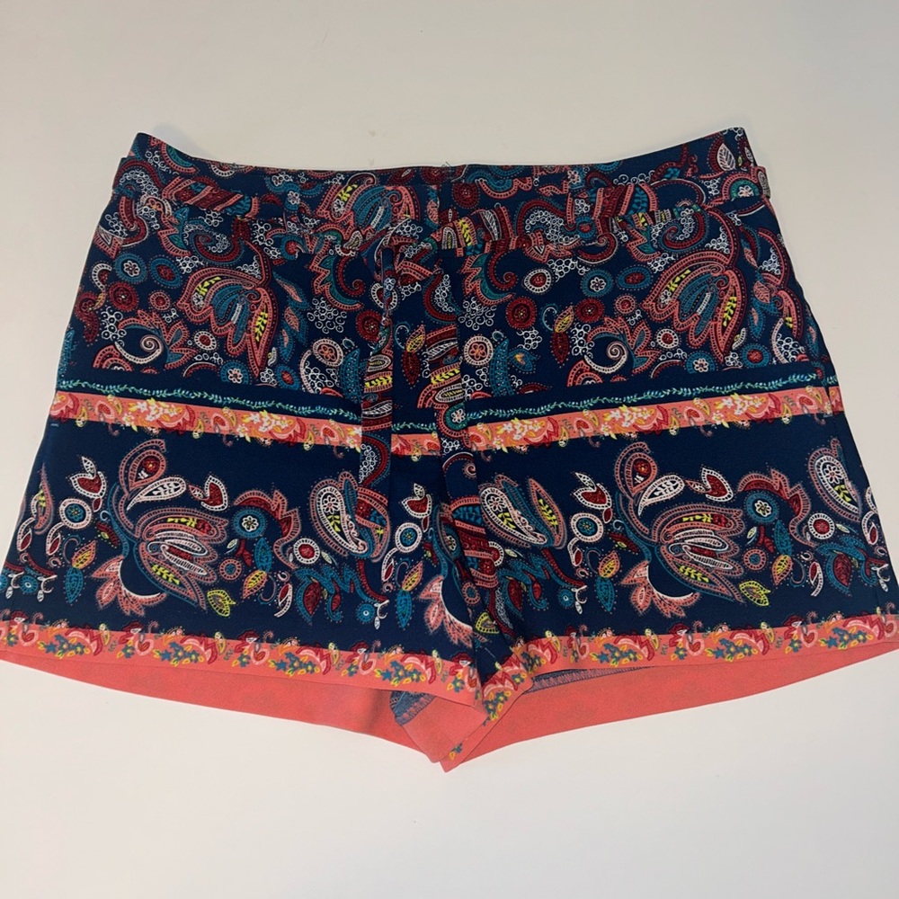 LOFT womens belted multicolor blue coral pockets bohemian paisley shorts size 6